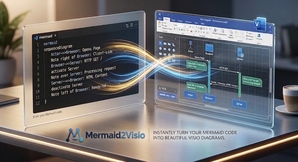 Mermaid diagram converted into an editable Microsoft Visio drawing