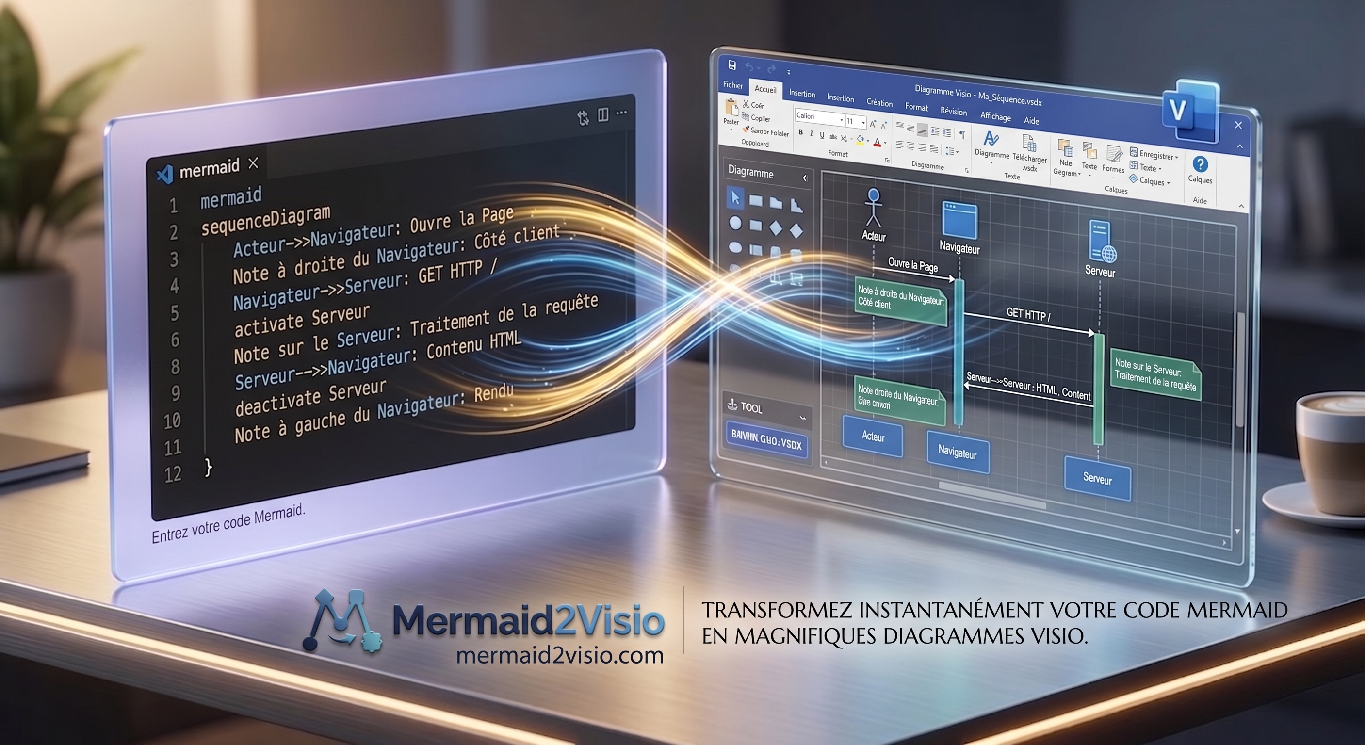 Diagramme Mermaid converti en dessin Microsoft Visio modifiable